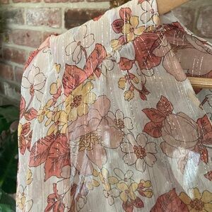 🆕 NWT Veronica Beard Milan Floral Metallic Georgette Melon Flowy V-Neck Blouse